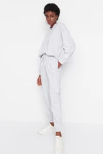 Trendyol Gray Hoodie with Stitching Detail, Fine-knitted Tracksuit Set