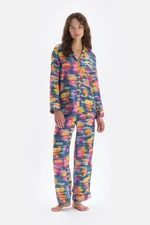 Dagi Multicolour Printed Satin Shirt Pajamas Set