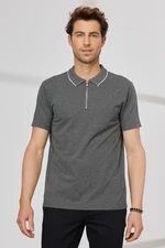 ALTINYILDIZ CLASSICS Men's Anthracite Slim Fit Slim Fit Polo Neck Jacquard T-Shirt. ALTINYILDIZ CLASSICS Men's Anthracite Slim Fit Slim Fit Polo Neck Jacquard T-Shirt.