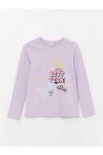 LC Waikiki Girl's T-Shirt with a Crew Neck Printed Long Sleeved Cotton