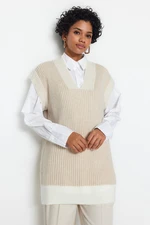 Trendyol Stone Color Blocked V-Neck Thessaloniki Knitwear Sweater