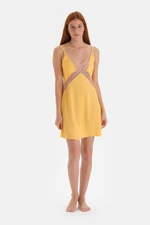 Dagi Yellow Lace Garnish, Straps, Woven Nightgown