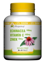 Bio Pharma Echinacea 100 mg+VitamínC 500 mg+Zinek 10 mg 120 tablet