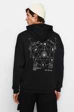 Trendyol Black Men's Oversize/Wide-Fit Hoodie. Mystical Front/Back Printed Thick Cotton Sweatshirt.