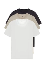 Trendyol Stone-Ecru-Anthracite Men's Basic Slim Fit 100% Cotton 3-pack Crew Neck Short Sleeve T-Shirt