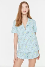 Trendyol Multicolored 100% Cotton Shirt-Shorts Knitted Pajama Set