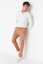 Trendyol Men's Beige Regular Fit Printed Open Leg Cotton Sweatpants