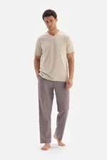 Dagi tkané šedé kockované pyžamové nohavice