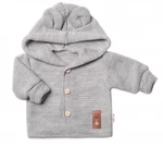 Dětský elegantní pletený svetřík s knoflíčky a kapucí s oušky Baby Nellys, šedý, vel. 56 (1-2m)