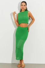 Cool & Sexy Women's Green Openwork Skirt Set