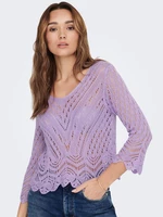 Fioletowy wzorzysty krótki sweter z rękawem 3/4 JDY Nowość - Kobieta