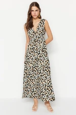 Trendyol Black Woven V Neck Floral Maxi Woven Dress