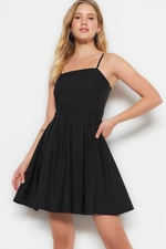 Trendyol Black Waist Opening Woven Flounce Mini Woven Dress
