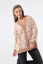 Lafaba Women's Beige Zigzag Pattern Sweater Cardigan