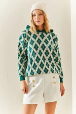 XHAN Green Patterned & Hooded Sweater