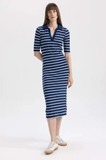 DEFACTO Bodycon Polo Neckline Striped Ribbed Camisole Midi Short Sleeve Dress DEFACTO Bodycon Polo Neckline Striped Ribbed Camisole Midi Short Sleeve Dress