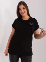 Women's black blouse plus size with short sleeves