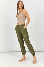 armonika Women's Khaki Cargo Pants with Elastic Waist and Legs