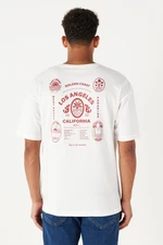 AC&Co / Altınyıldız Classics Men's White Oversized Loose Fit, Crew Neck 100% Cotton Printed T-Shirt.