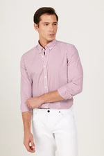 AC&Co / Altınyıldız Classics Men's White-burgundy Slim Fit Slim Fit Button-down Collar Cotton Striped Shirt