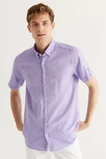 AC&Co / Altınyıldız Classics Men's Lilac Slim Fit Slim Fit Buttoned Collar Short Sleeved Linen Shirt.