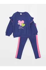 LC Waikiki Crew Neck Long Sleeve Printed Baby Girl's Sweatshirt and Leggings 2-Pair Set