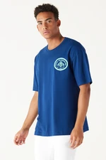 AC&Co / Altınyıldız Classics Men's Navy Blue Oversized Loose Fit, Crew Neck 100% Cotton Printed T-Shirt.