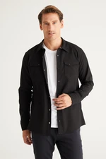 AC&Co / Altınyıldız Classics Men's Black Slim Fit Narrow Cut Classic Collar Cotton Shirt