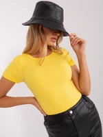 Yellow ribbed basic blouse with short sleeves