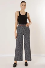 By Saygı Belted Waist Snowflake Palazzo Trousers with Side Pockets