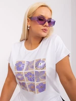 White and purple blouse plus size with print and application