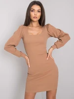 RUE PARIS Camel dress with long sleeves