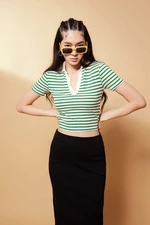 DEFACTO Fitted Polo Neck Striped Short Sleeve T-Shirt