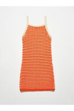 Dilvin 90115 Thick Textured Sweater Dress-orange