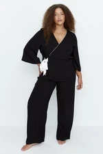 Trendyol Curve Black Woven Pajamas Set