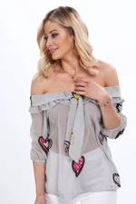 Black blouse with carmen neckline for everyday wear