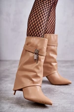 Leather high-heeled boots beige Steffi