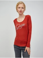 Cihlové dámské tričko s dlouhým rukávem Guess Bryanna - Dámské