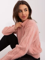 Light pink classic sweater with cables