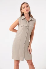Lafaba Women's Beige Striped Mini Shirt Dress