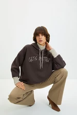 Trendyol Brown Thick Fleece Inner Tricot Tape Detailed Hooded Knitted Sweatshirt