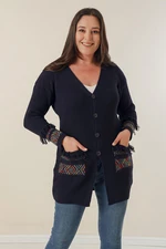 By Saygı Button-up Front, Tassels Patterned Plus Size Cardigan with Pockets And At The Ends Of The Sleeves.