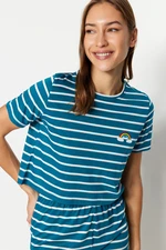 Trendyol Oil Rainbow Printed T-shirt-Shorts and Knitted Pajamas Set Trendyol Oil Rainbow Printed T-shirt-Shorts and Knitted Pajamas Set