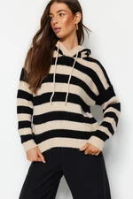 Trendyol Black Hoodie Detail Soft Textured Knitwear Sweater