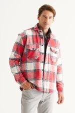 AC&Co / Altınyıldız Classics Men's Red Ecru Oversize Loose Cut Button Collar Winter Shirt Jacket