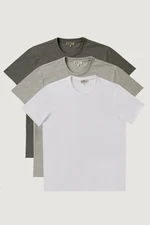 AC&Co / Altınyıldız Classics Men's White-grey Melange-brown Slim Fit Narrow Cut Crew Neck Pack of 3 100% Cotton T-Shirts AC&Co / Altınyıldız Classics Men's White-grey Melange-brown Slim Fit Narrow Cut Crew Neck Pack of 3 100% Cotton T-Shirts