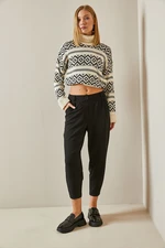 XHAN Black darts Stitched Flowy Trousers