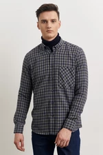 AC&Co / Altınyıldız Classics Men's Gray-navy blue Slim Fit Narrow Cut Button Collar Gingham Lumberjack Shirt