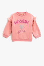 Koton Ruffle Detailed Printed Sweatshirt with a Soft Texture, Long Sleeves, Round Neck.