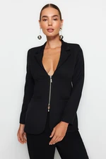 Trendyol Black Fitted Woven Zipper Detail Lined Blazer Jacket